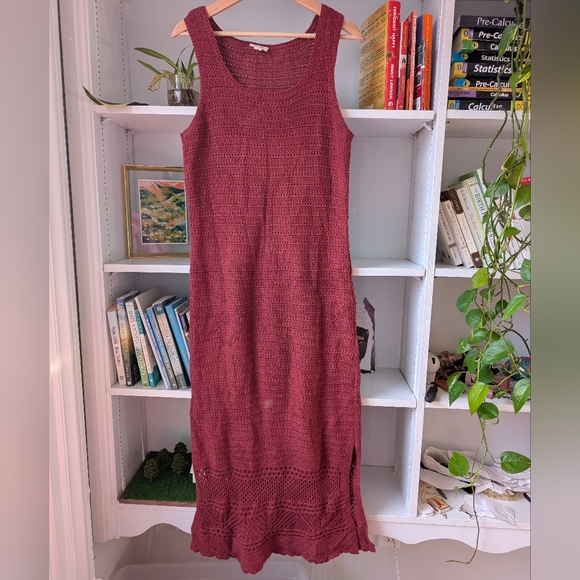 a.n.a Dresses & Skirts - Ana Women's Crochet Maxi Dress Burgundy Knit Sz Medium Boho Cottagecore Festival